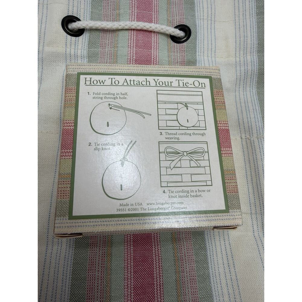 Longaberger Small Tote Liner Cabana Strip with Sand Dollar Tie-On - Picture 3 of 4